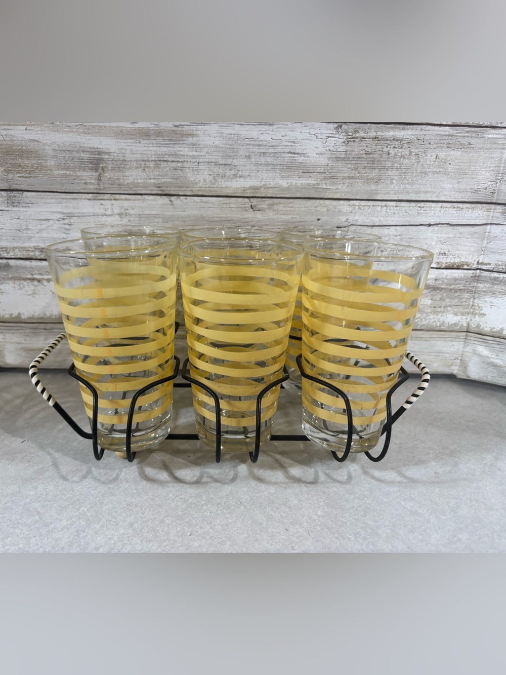 Vintage Libbey Set of 6 large MCM glass tumblers with cradle /caddy